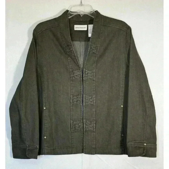 Alfred Dunner Olive Green Jacket Fall Autumn Color Minimalist Lightweight Church - Picture 1 of 14